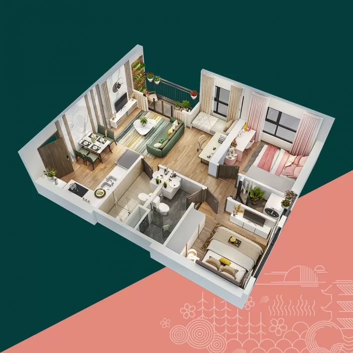 Căn hộ 2PN+1 63.4 m2